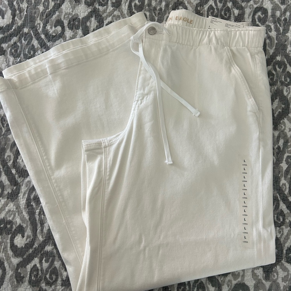 American Eagle Dreamy Drape Low Rise Ultra Wide Leg White Size Large Long NWT